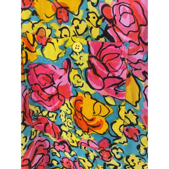 Vtg Bonjour Womens Top Sz S Button Up Floral Maximalist Colorful Wacky Artsy - Picture 5 of 9